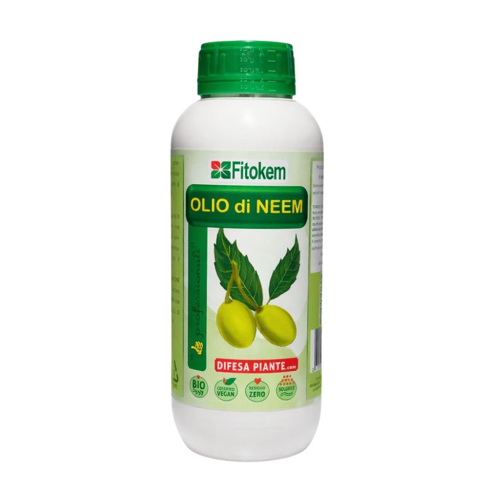 FITOKEM - Aceite de Neem para Plantas Biológico (1 Litro) Neem Oil Concentrado, Excelente Contra Adversidades Externas de Huerta y Jardín, 100% Natural No Tóxico para Plantas, Animales, Personas