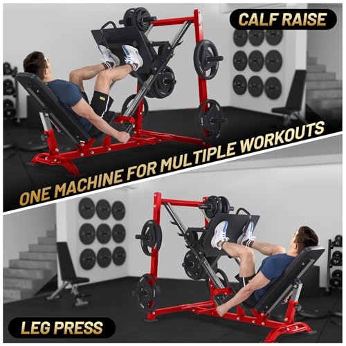 Leg Press Machine, Professional Adjustable Leg Press Machine for Home Gym with Calf Block, Squat Machine with Barbell Plate Storages, Heavy Duty Workout Equipment for Full Lower Body Workout