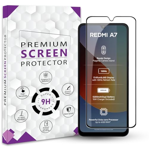 Image of Premium Tempered Glass Screen Protector Guard For Redmi A7 4G (6.88 Inch, Pack of 1) | Edge to Edge Coverage With Easy to installation kit