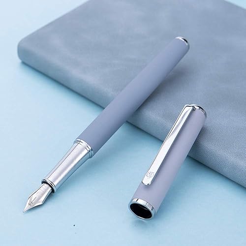 Miniatura 3 de HongDian 523 Morandi - Pluma estilográfica de metal, punta fina iridio color azul, pluma convertidora de tinta con caja de regalo
