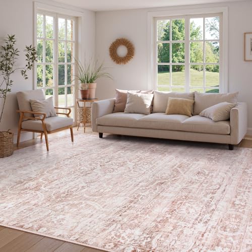Image of Lahome Pink Area Rugs 8x10,Washable Boho Living Room Rugs,Floral Large Area Rugs Non-Slip Soft Bedroom Rug 8x10 Under Bed Baby Girl Nursery Rug for Dining Room Table Office (Pink,8'X10')