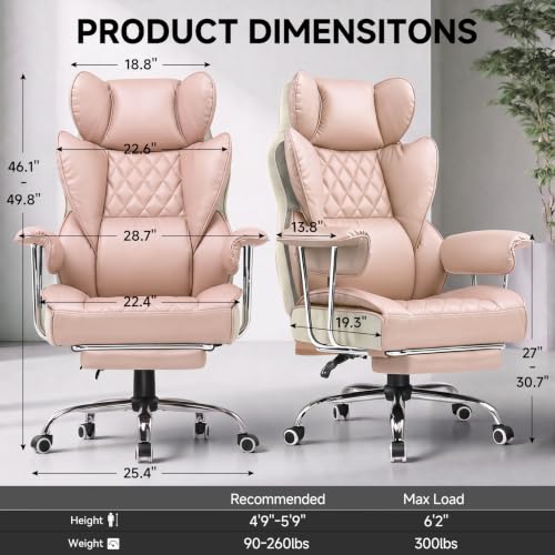 Image of GTPLAYER Gaming Chair,Office Chair with Pocket Spring Lumbar Support, Ergonomic Comfortable Wide Office Desk Computer Chair with Outward Fixed Soft Armrests and Footrest（Pink White）