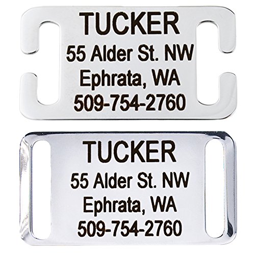 GoTags Slide-On Pet ID Tags, Personalized Dog and Cat Tags, Silent, No Noise Collar Tags Made of Stainless Steel, Custom Engraved, (Open for Snap Closure Collars)