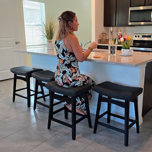 Image of PHI VILLA Counter Height Bar Stools Set of 4, Solid Wood Barstools