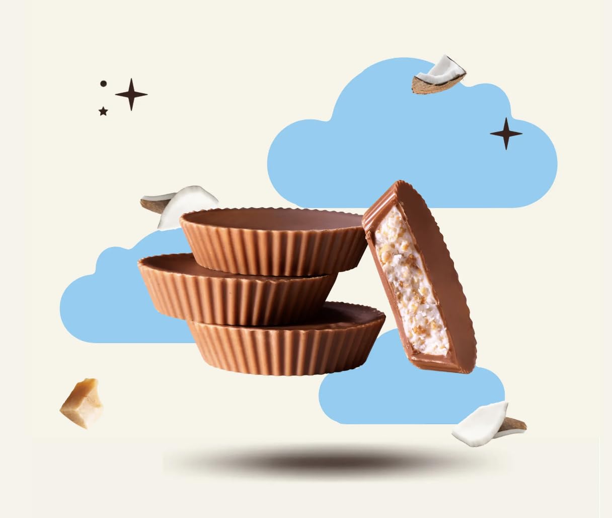 7th Heaven Cup Bundles, 6 Packs - Caramelized Coconut and Hazelnut Cream and Rice Crisp