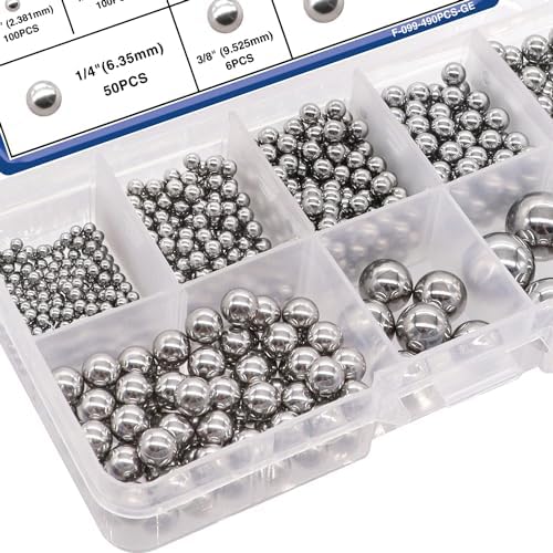 Taiss 490PCS Precision Balls 8 Sizes,Bicycle Bearing Balls 1/2" 3/8" 1/4" 7/32" 3/16" 5/32" 1/8" 3/32" Precision Steel Ball Assortment Kit,Metal Balls F-099-490PCS-GE - 2