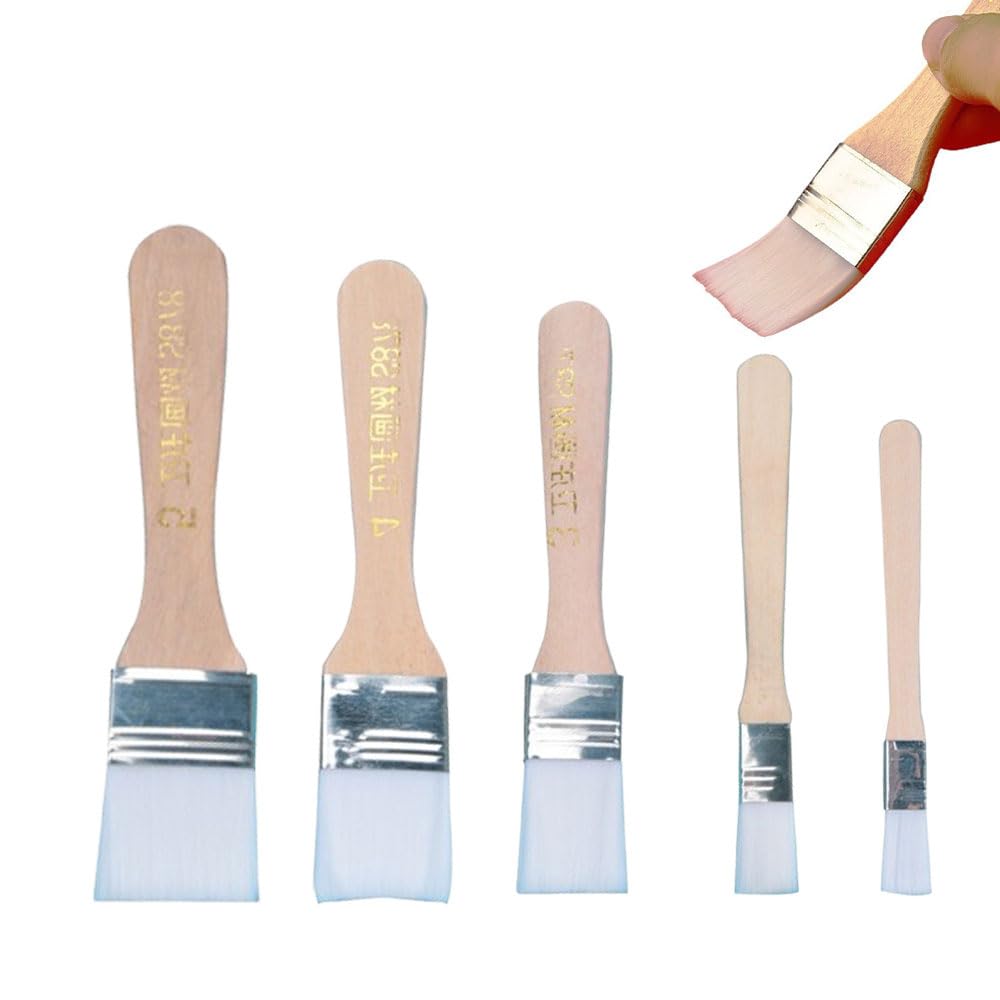 Multipurpose Brush Paint Brush, Nylon Brush, Brush, Paint, Brush, Oil Paint, Cleaning, Furniture Painting, Barbecue Paint, Furniture Painting, Watercolor, Design Drawing, Barbecue Paint, Wooden Handle, No Deformation, Set of 5 Sizes