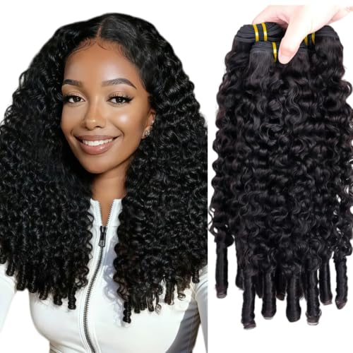 16 18 20 Inch #1B Burmese Curly Bundles Human Hair Natural Black Human Hair Bundles Unprocessed Wat and Wavy Human Hair Extensions 50g/Bundle Tatol 150g