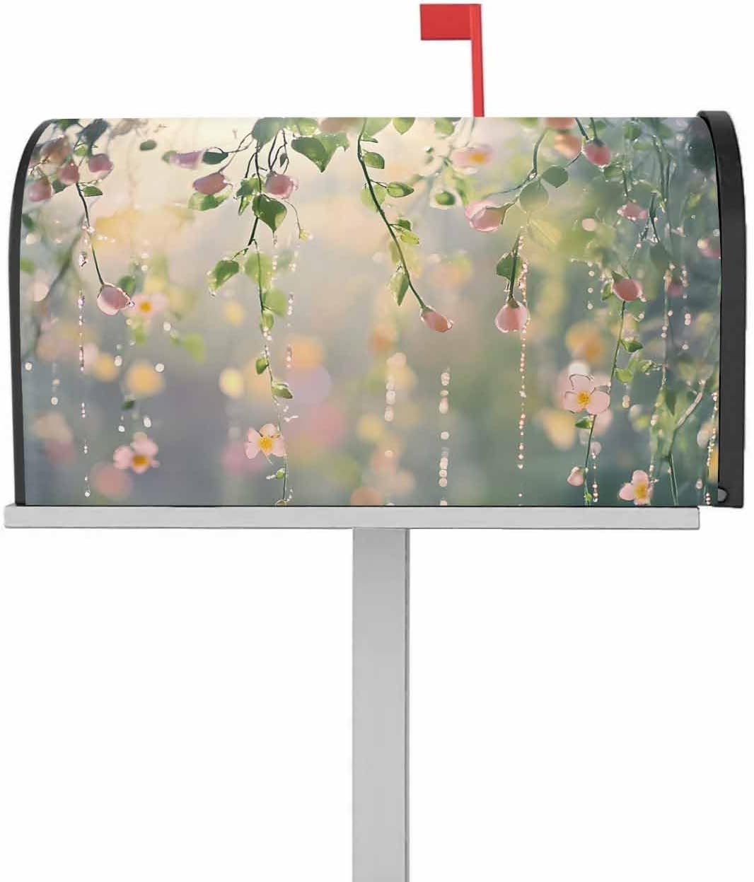 Spring Floral Mailbox Covers Magnetic Standard Size, Farmhouse Botanical Summer Flowers Decorative Post Letter Numbers Box Wrap Decoration Covers Small Accessories for Garden Yard Outdoor Décor