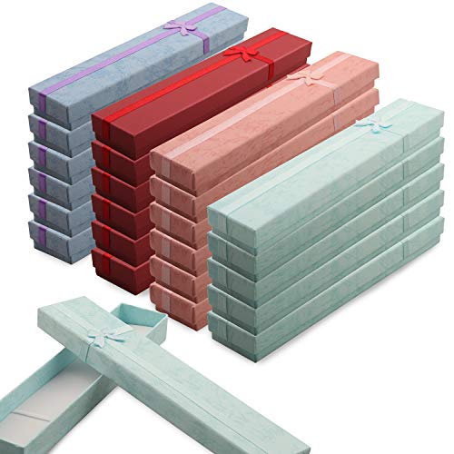 24 Pcs Gift Box Set, Lainrrew Cardboard Jewelry Gift Boxes Necklace Gift Boxes Cotton Filled Cardboard Paper Jewelry Box Gift Cases for Wedding, Engagement, Anniversaries, 7.87 x 1.57 x 1Inches