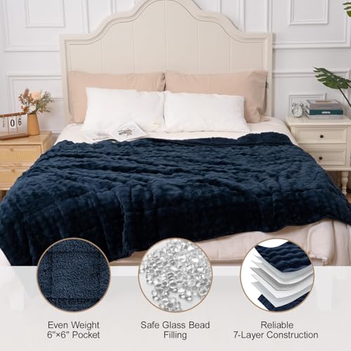 Image of Cottonblue Bubble Weighted Blanket 15lbs Faux Fur Sherpa Heavy Weighted Blankets for Adults, Fits Queen Size Bed, Cute Fuzzy Warm Heavy Blanket for Calm and Better Sleep, 60 inchx80 inch, Navy Blue