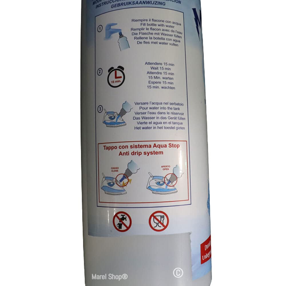 Marel Shop® - Bottiglia Dosatore Acqua Anticalcare con Sistema Antisgocciolamento compatibile con Ferri da Stiro