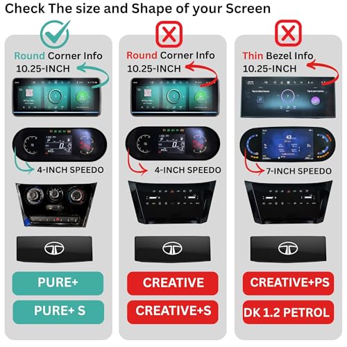 Image of Wisely 4Pcs - Screen Guard for TATA NEXON (2026) Pure+ /Pure+ S /Smart+S CNG Car Display Protector - 10.25 inch INFOTAINMENT (Round Corners) + 4 inch MID + STEERING + AC Panel (Manual Buttons) Console - Stereo Car Accessories