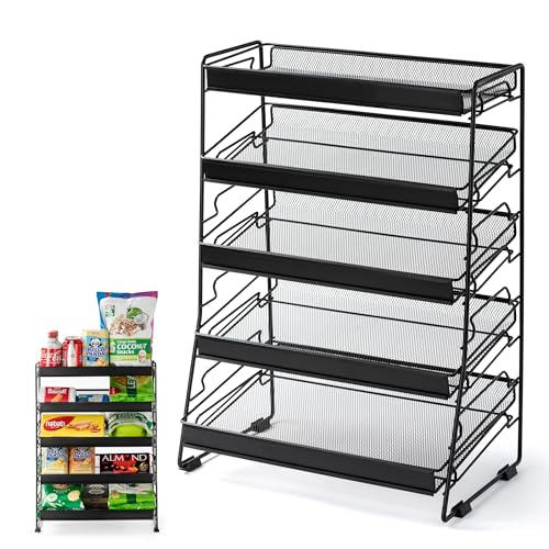 Lineware 5 Tier Snack Organizer Candy Display Rack for Countertop, Snack Display for Counter Portable Chip Rack Black Metal Snack Shelf for Retail Stores Kitchen Office