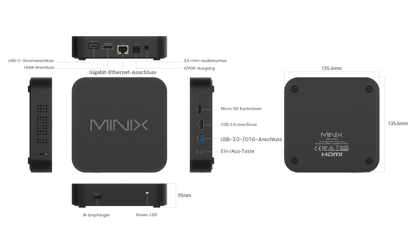 MINIX U8K-Ultra 8K Android Media Player with AI Picture Quality Enhancer & AI Resolution Upscaling 8GB RAM 128GB eMMC, Powered by AOSP 11, Non-Android TV System Dolby Vision and Dolby Atmos Certified