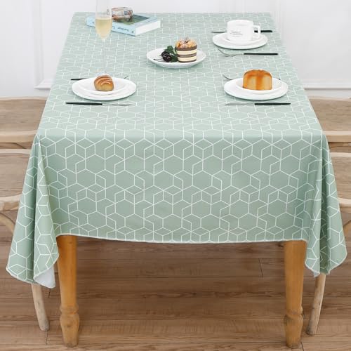 Image of Heavy Duty Vinyl Tablecloth with Flannel Backing Waterproof Oil-Proof Plastic Table Cloth Stain-Resistant Wipeable Rectangle or Square Table Cover for Indoor and Outdoor (Green Grid,54x54 Inch)
