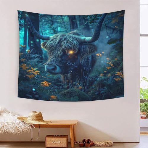 Tapisserie 3D effet relief Highland le chattle VZOMANLEX grand format en tissu souple
