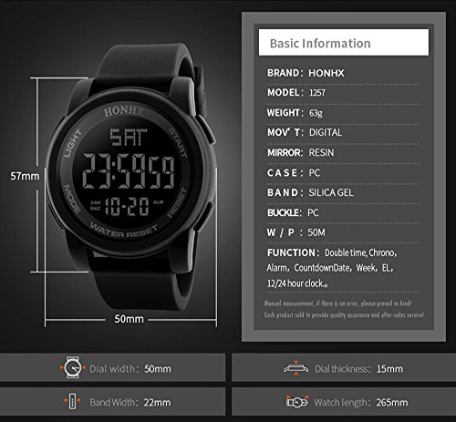 Men's Digital Watch Large Face LED Wrist Watches Military Sports Electronic Waterproof Outdoor Stopwatch (Blue -1)