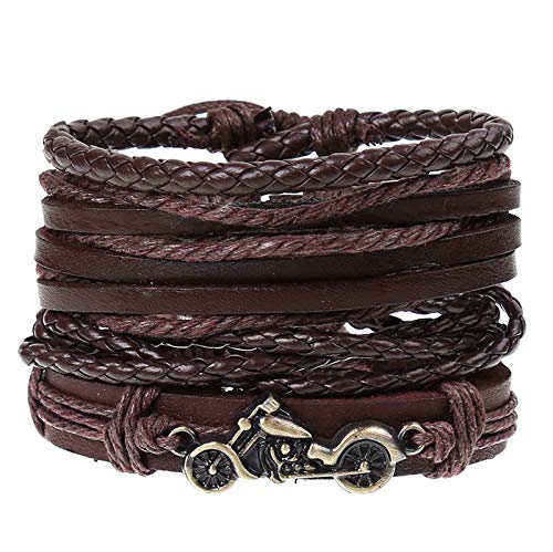 Jewelgenics Funky Multistrand Bike Charm Brown Leather Bracelet for Men and Boys (Set of 4) (B085MDKZYT) Amazon Price History, Amazon Price Tracker