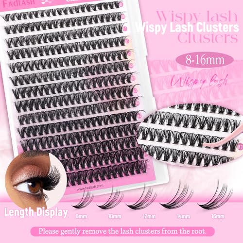 FADLASH DIY Lash Clusters Individual Eyeslash Extensions D Curl 280PCS Natural Eyelash Clusters Soft Band Wispy Volume Eyelash Extension for Beginners DIY at Home (40D-0.07-D, 8-16mm)