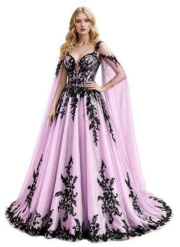 TRHTX Gothic Cold Shoulder Wedding Dresses Cape Sleeve Victorian Dress 14