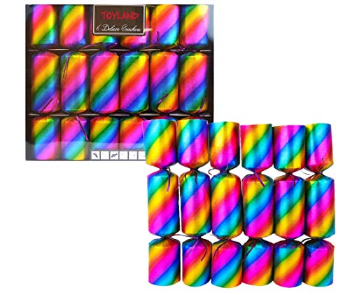 Toyland® Pack of 6 Rainbow Party Favours/Crackers - Bright Table Decorations for Birthdays, Dinner Parties & Celebrations