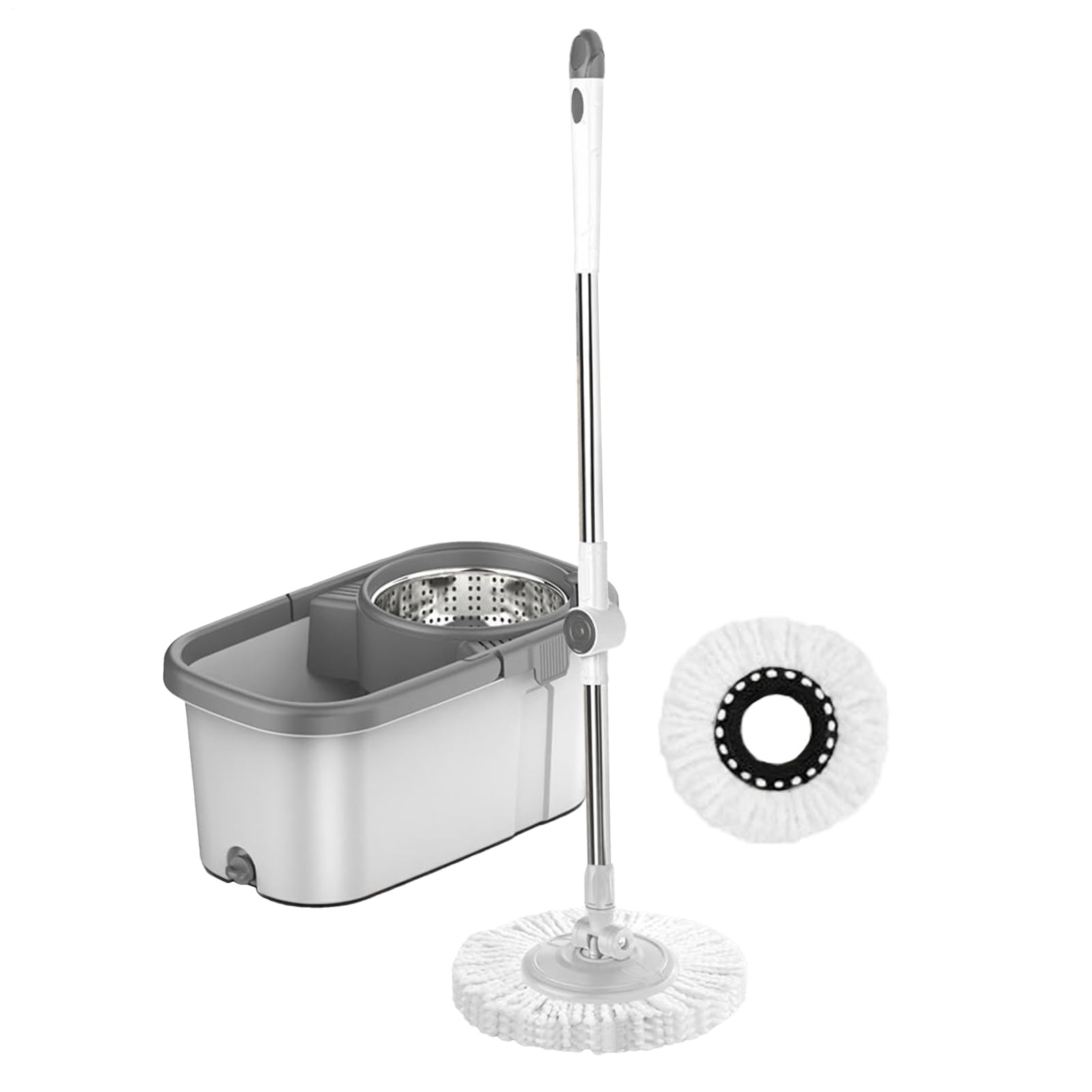 Set Fregona Cubo Mango Ajustable Ligero | Kit Cubo Giratorio Con Escurridor Para Suelos de Hogar, incluyendo Azulejos, Mármol, Cocina, Baño y Sala de Estar