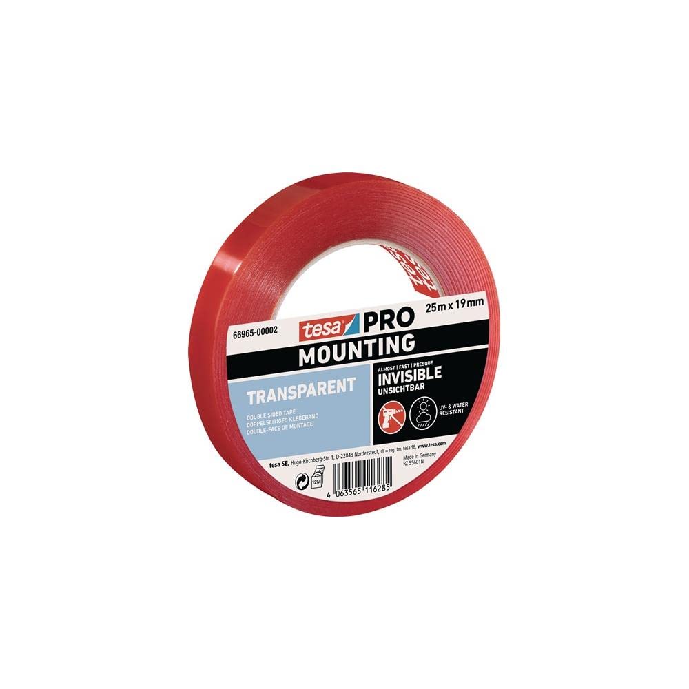 tesa Mounting PRO Transparent 66965-00002-00 - Cinta de montaje (25 m x 19 mm, 1 unidad), transparente