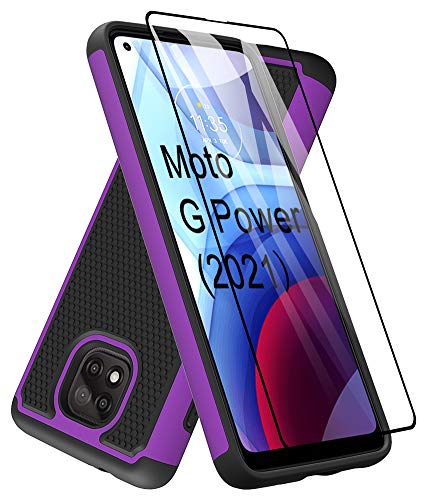 Dahkoiz Case for Moto G Power 2021 Case[NOT for Moto G Power 2020]with Tempered Glass Screen Protector,Durable Defender Armor Cover Sturdy Protective Phone Cases for Motorola Moto G Power 2021, Purple