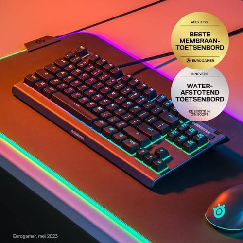 SteelSeries Apex 3 TKL RGB-gamingtoetsenbord - Compact TKL-toetsenbord voor e-sports - 8-zone RGB-verlichting - Amerikaanse QWERTY-indeling - Zwart - Afbeelding 3
