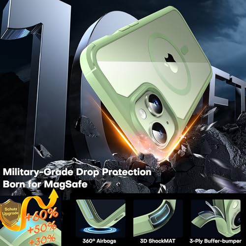 Image of TAURI for iPhone 15 Case, Compatible with MagSafe [Anti-Yellowing] with Screen Protectors, Military-Grade Protection, Shockproof Slim Magnetic Phone Case for iPhone 15 6.1 inch, Green | with Screen Protector, Not-Yellowing Military-Grade Protection, Shockproof Slim Magnetic Case for iPhone 15