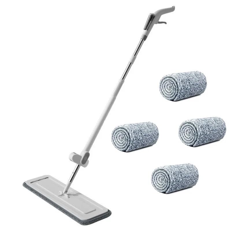 Mopa Plana con pulverizador, escurridor mágico de Microfibra, esterilización, Limpiador ácaros, Lavado a Mano sin Suelo, fácil drenar para Limpieza de Paredes Azulejos(1mop-4cloth)