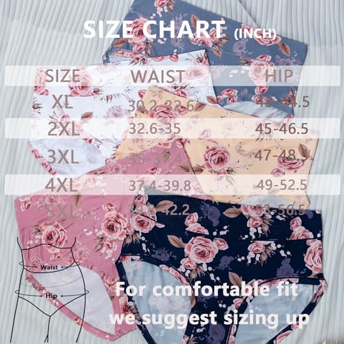 Image of Women's Plus Size XL-5XL Underwear High Waist Briefs Panties Rose Floral Print Ladies Undies 5-Pack