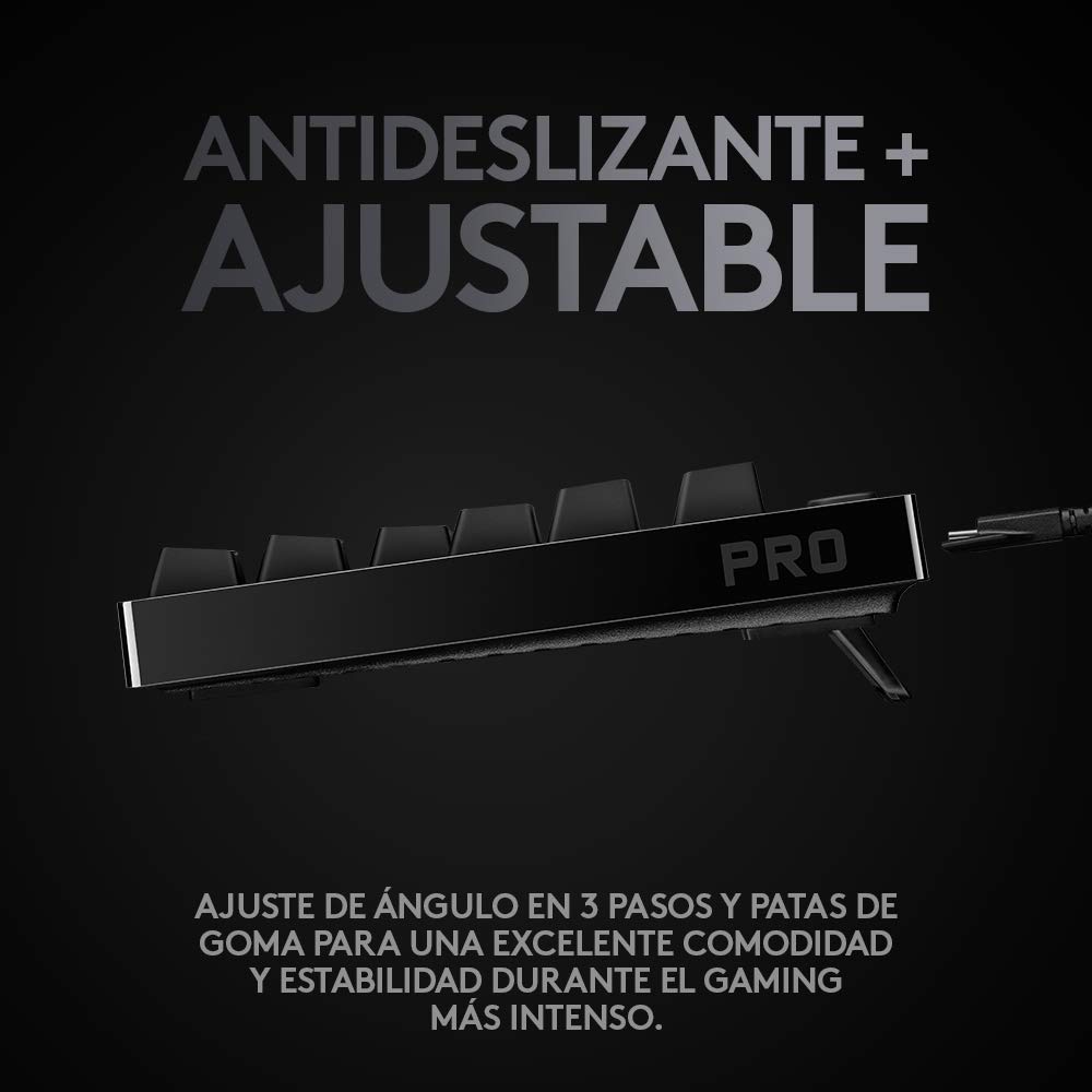 Logitech G Pro Teclado mecánicopara Gaming,Diseño sin Teclado numérico ultraportátil,Cable Micro USB extraíble,Teclas retroiluminadas RGB LIGHTSYNC con 16,8 Millones de Colores,US INT'L QWERTY- Negro