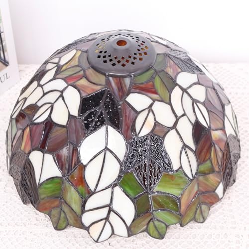 Image of 12 Inch Tiffany Stained Glass Lamp Shade Replacement Only(Maple Leaf) | Stained Glass Style Lampshade with Cap fit for Table lamp Pendant Light Ceiling Fixture