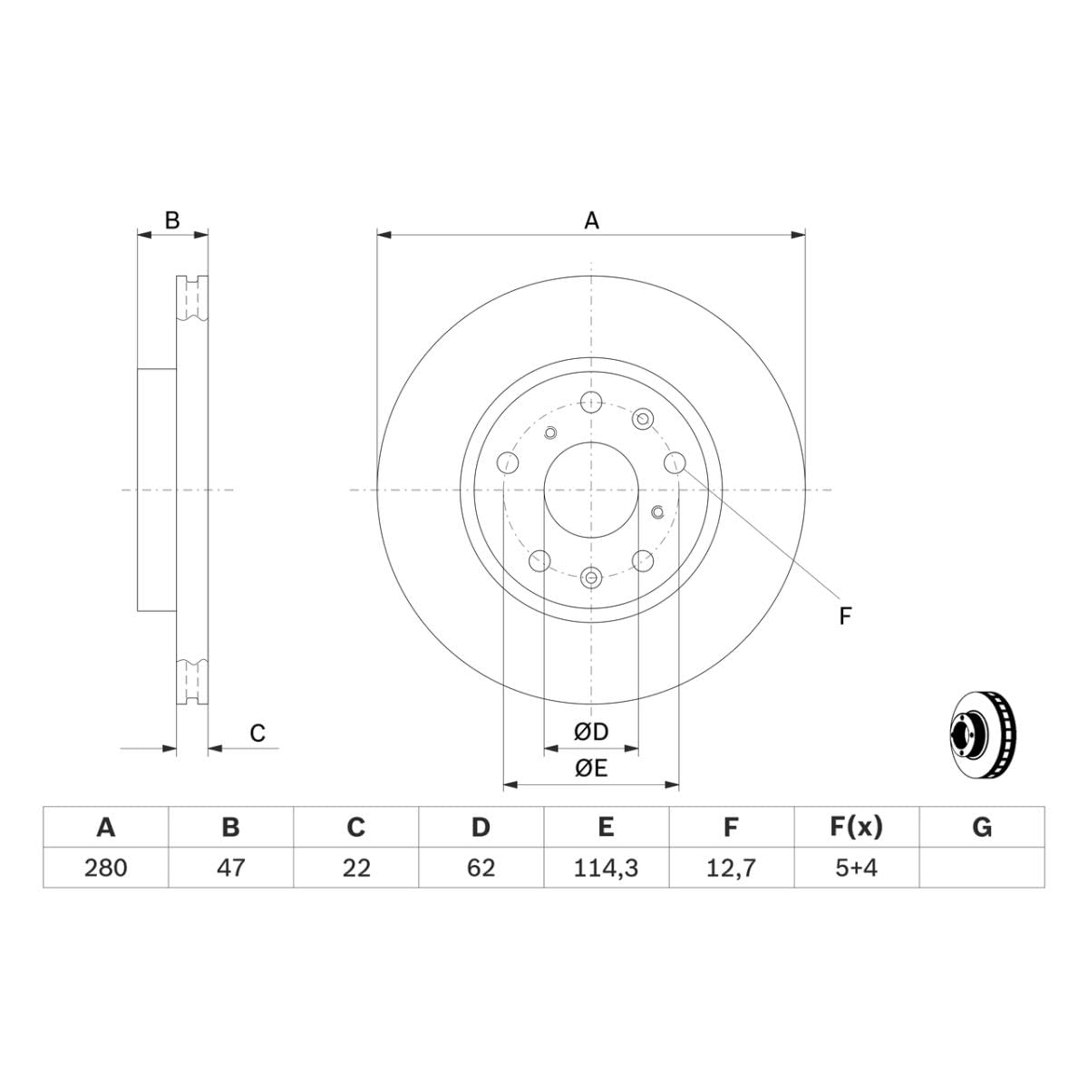 BOSCH Set Dischi Freno BD1254 - Dischi Freno Ventilati di 280mm - Asse Anteriore - Conformi al regolamento ECE-R90 - Riduzione di Calore e Corrosione - 2 Dischi