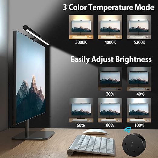 Image of OOWOLF 7.5W 20.1 inch Computer Monitor Light Bar with Remote Control Backlight, Eye-Care CRI≥98 Stepless Dimming Brightness and Color Temperature, No Screen Glare Computer Monitor Lamp for Office Gaming