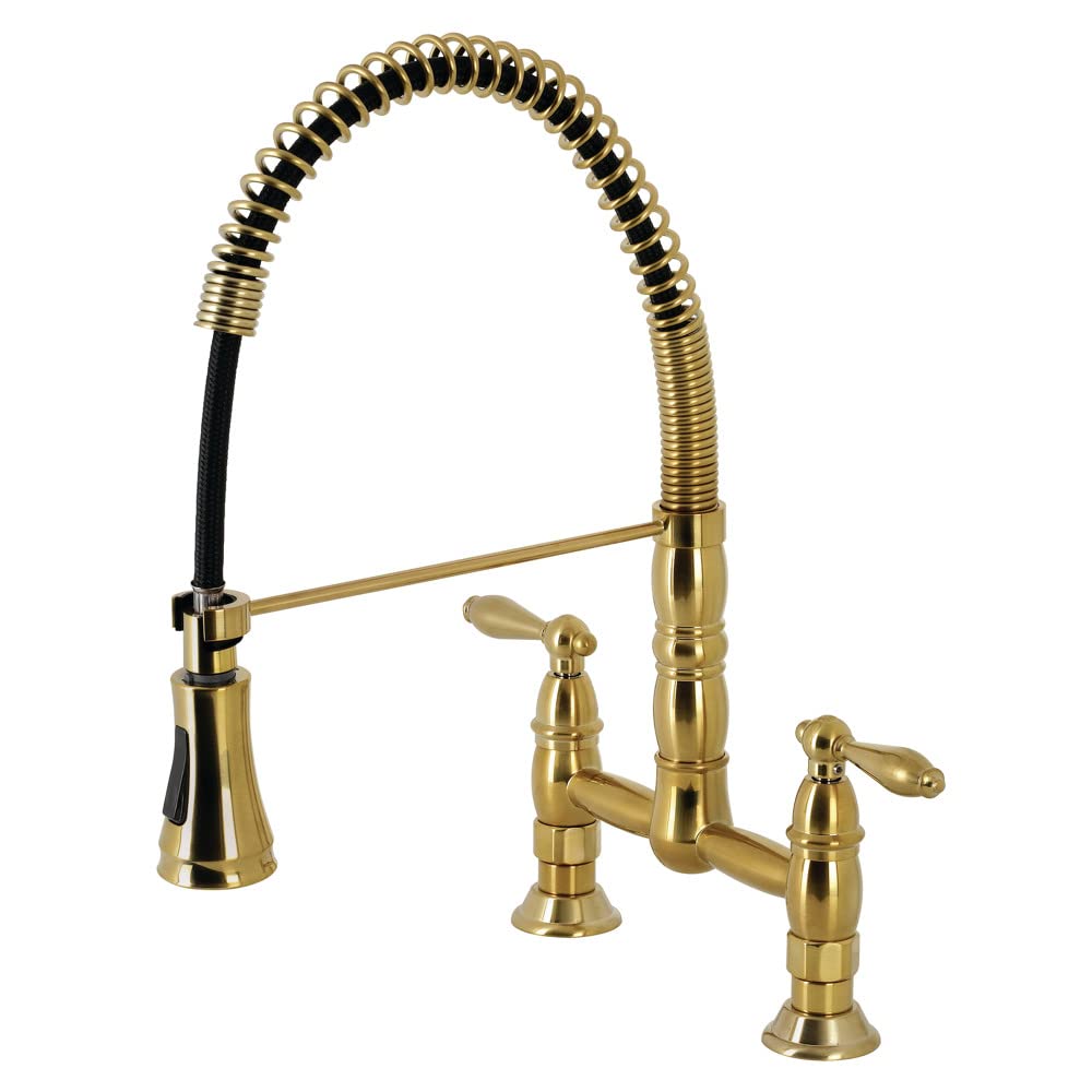 Kingston Brass GS1277AL Heritage Pull-Down Sprayer Kitchen Faucet, Brushed Brass, 14.13 x 10 x 18.75