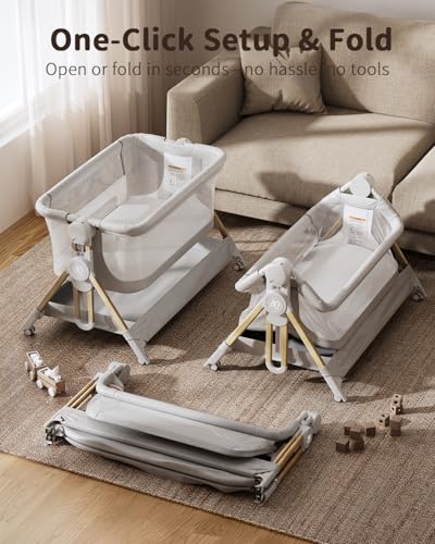 Image of ANGELBLISS Baby Bassinet, 3-in-1 Bedside Sleeper, One-Click Foldable Crib