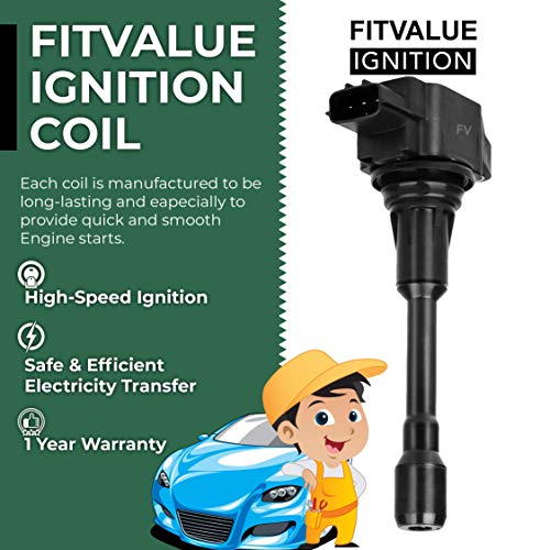 High Power Ignition Coil Pack of 4. Compatible with 2007-2017 Altima, Sentra, Cube, Rogue, Pathfinder, NV200 with 1.8L, 2.0L, and 2.5L Engines. And Infiniti FX50, M56, QX60 2.5L, 5.0L, 5.6L Engines