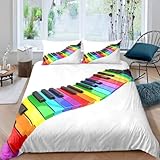 Funda Nordica Cama 80/90 Infantil Teclas de Piano Coloridas 3D Ropa de Cama de 3 Piezas, Funda Nórdica 135x190 Tema Musical Fundas de Edredón Microfibra con Cremallera y 2 Fundas de Almohada E-3376