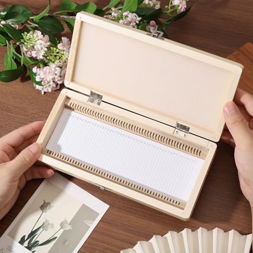 CHGCRAFT 50 Platz Mikroskop Objektträger Holzbox Mikroskop Objektträger Aufbewahrungsbox mit Eisenschloss für Experimente Analysen Wissenschaft, 9,06×4,17×1,38 Zoll