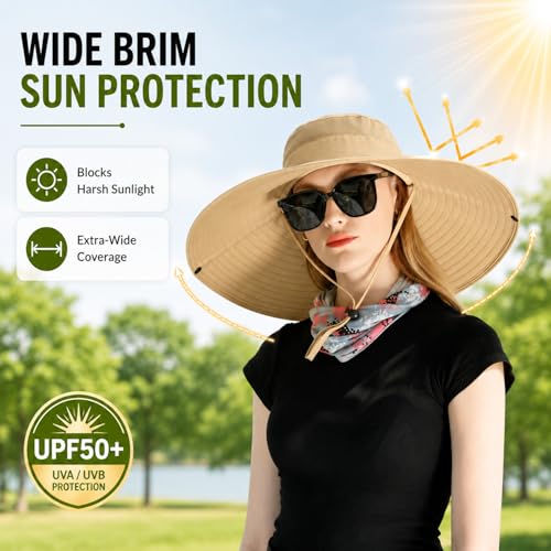 Image of Wide Brim Sun Hat for Men Women UV Protection Ventilated Summer Hats for Fishing Hiking Garden Beach