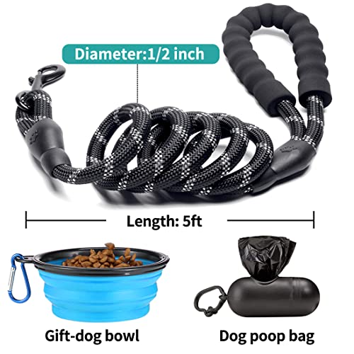 COOYOO 2 Pack Dog Leash 5 FT Heavy Duty - Comfortable Padded Handle - Reflective Dog Leash for Medium Large Dogs with Collapsible Pet Bowl - Image 7