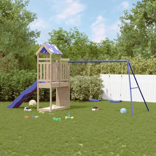 Spielturm aus Massivholz Kiefer mit Rutsche, Schaukel und Kletterwand als Spielplatzgerät für den Garten