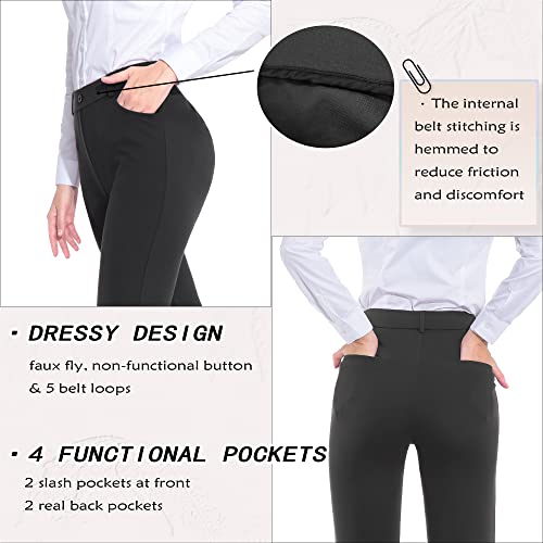 Ztn Women's Yoga Dress Pants Pull On Straight Leg Slacks With Belt Loops Dressy Casual M Dark Grey #TOP4