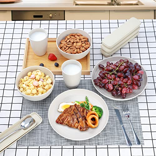 28Pcs Kitchen Wheat Streaw Dinnerware Sets, Wheat Straw Plates And Bowls Sets, College Dorm Dinnerware Dishes Set For 4 With Cutlery Set (Beige) #TOP3