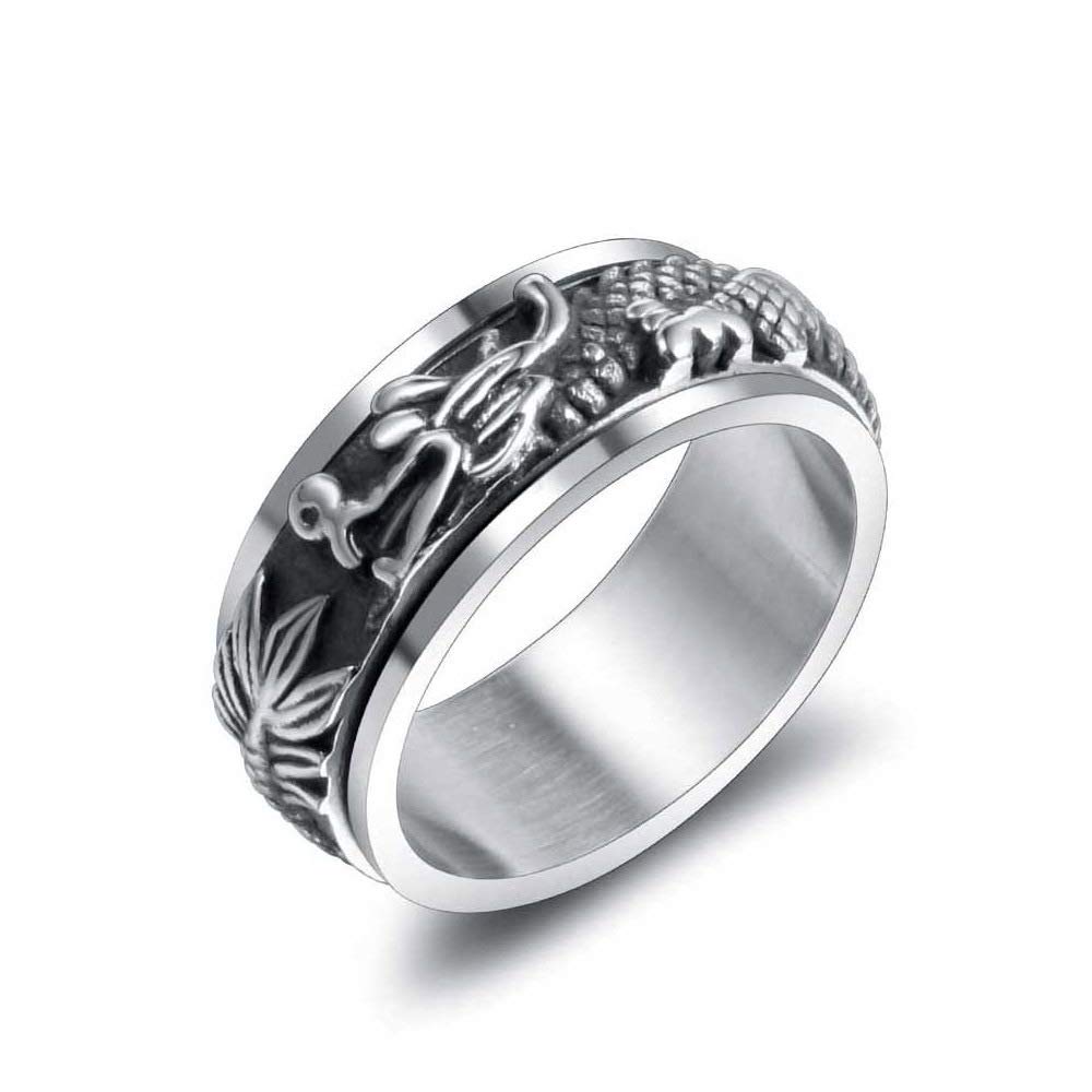 USUSAIMen Stainless Steel Rings Punk Panlong Rotatable Ring for Men Hip Hop Gold Plated Symbol Vintage Jewelry SA1040 silver