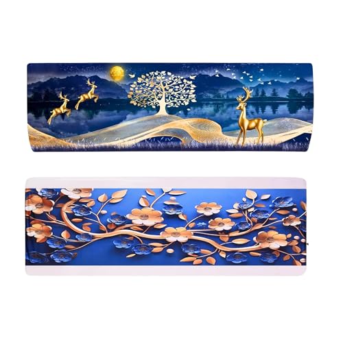 Image of Printed Split Ac Cover Combo Indoor Unit For 1.5 Ton Capacity AC, Inner Unit Ac Cover, All Weather Cover /Attractive Digital Prints /Dustproof /Water Resistant (Golden Floral & Gold Deer)