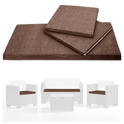 HAND - Tris di Cuscini da Esterno Sfoderabili per Poltrone e Divanetto - Cuscini Esterno Giardino uscinii, Salottini Rattan, 100% Cotone, Made in Italy (Caffè)